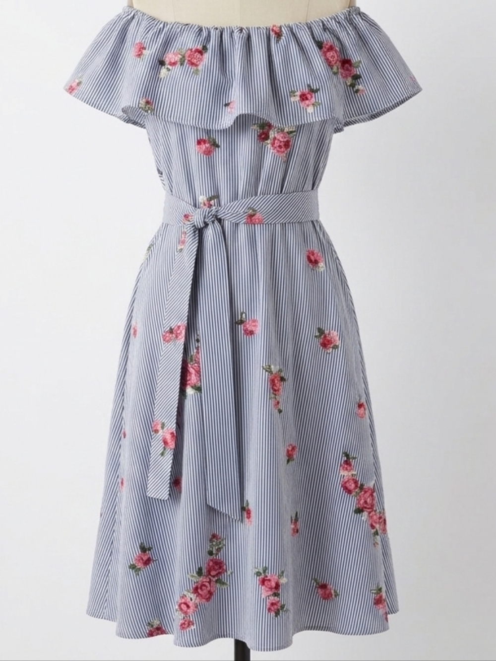 Calvin Klein Blue & Pink Floral One-Shoulder Ruffle Dress